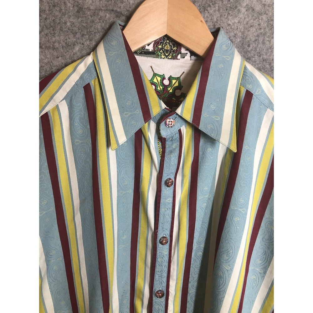 Robert Graham Shirt Men Medium Blue Stripe Long Sleeve Art Career Casual Classic